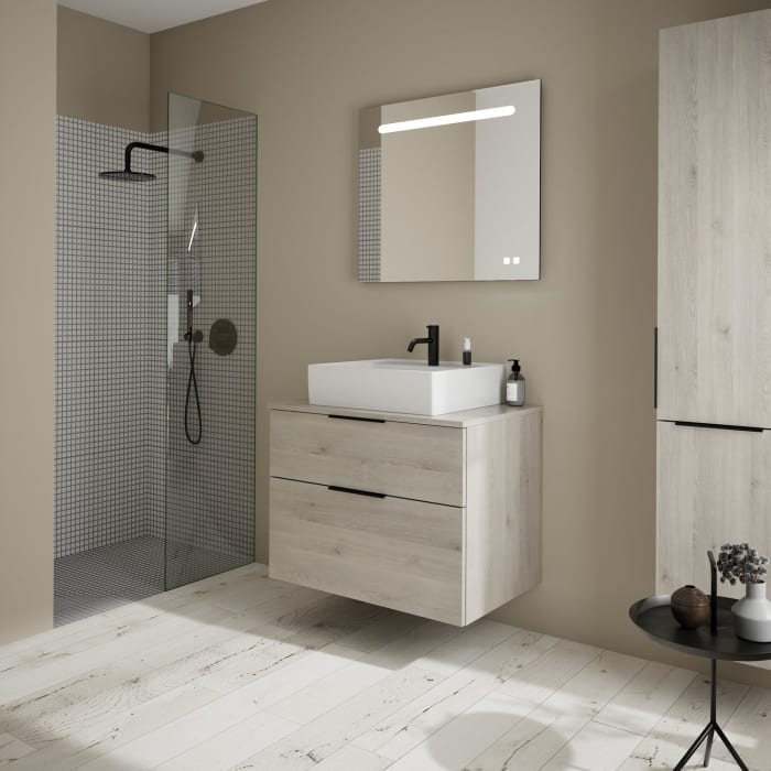 burgbad Eqio Waschtischkombination mit Keramik-Aufsatzwaschtisch 80 cm, mit Griff P0200