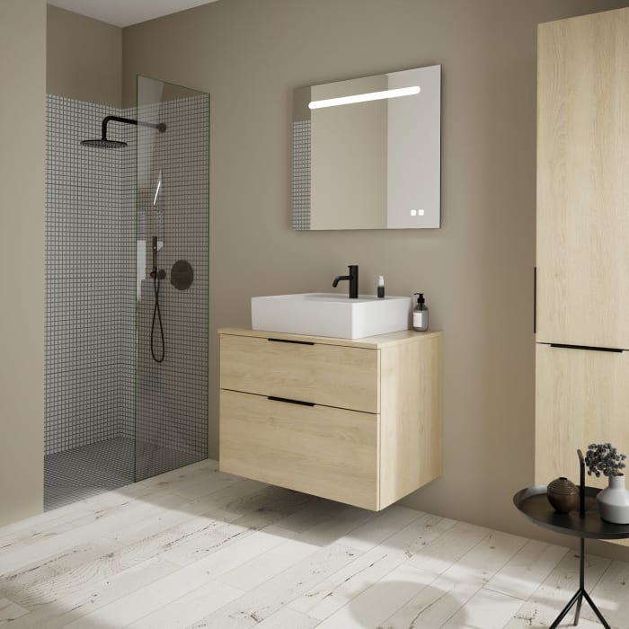 burgbad Eqio Waschtischkombination mit Keramik-Aufsatzwaschtisch 80 cm, mit Griff P0200