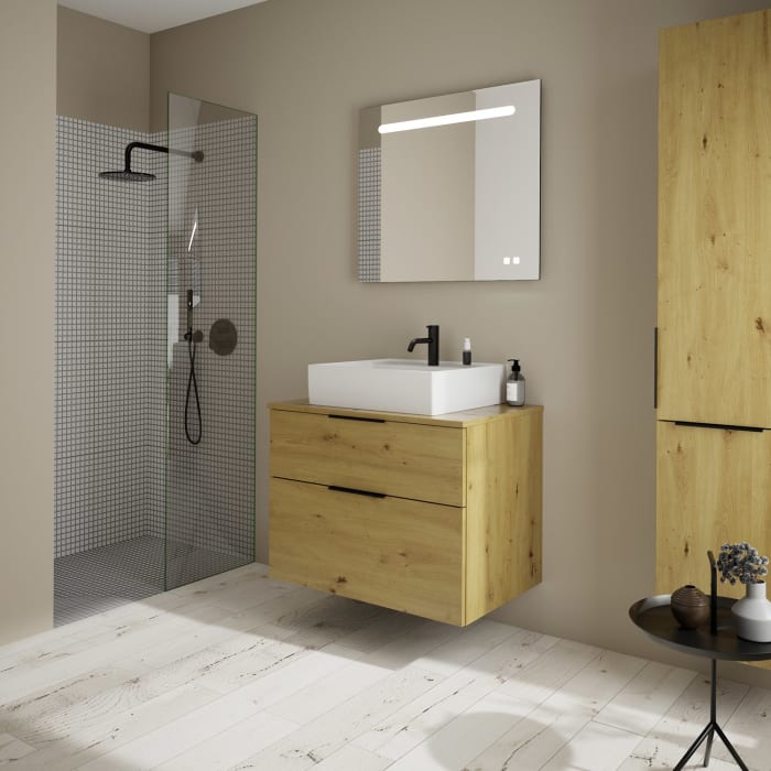 burgbad Eqio Waschtischkombination mit Keramik-Aufsatzwaschtisch 80 cm, mit Griff P0200