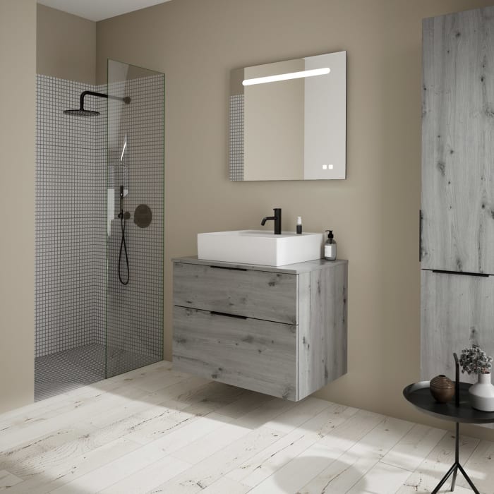 burgbad Eqio Waschtischkombination mit Keramik-Aufsatzwaschtisch 80 cm, mit Griff P0200