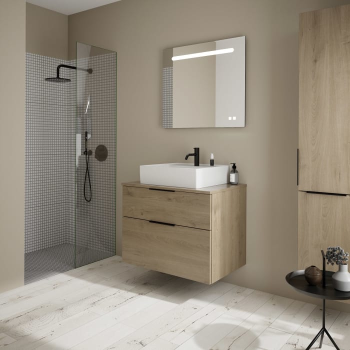 burgbad Eqio Waschtischkombination mit Keramik-Aufsatzwaschtisch 80 cm, mit Griff P0200