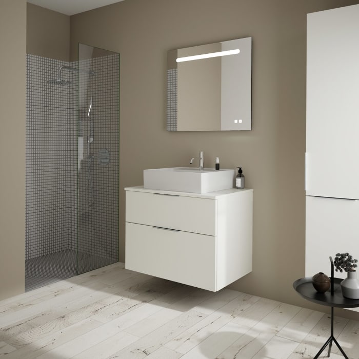 burgbad Eqio Waschtischkombination mit Keramik-Aufsatzwaschtisch 80 cm, mit Griff P0146