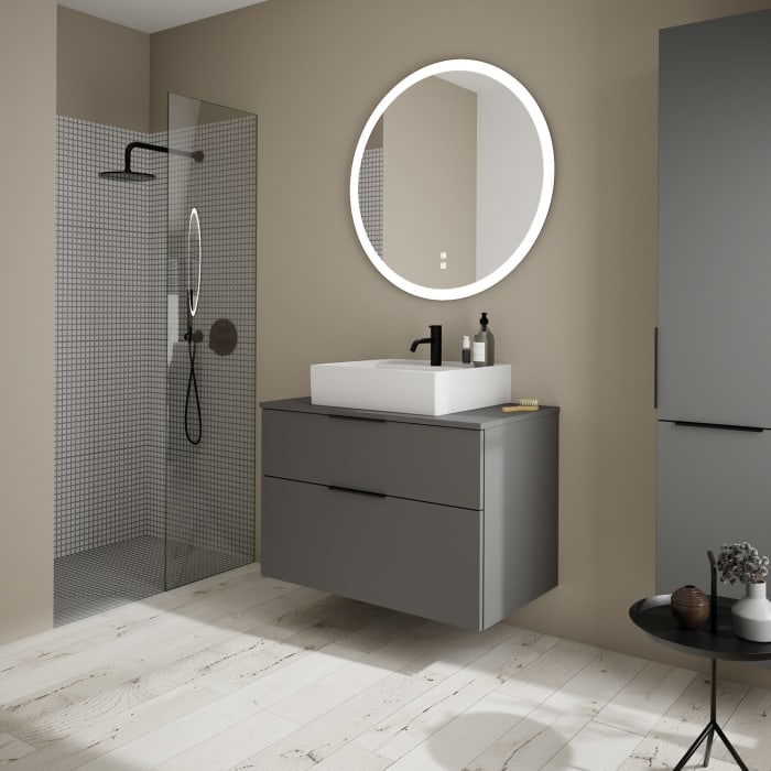 burgbad Eqio Waschtischkombination mit Keramik-Aufsatzwaschtisch 90 cm, mit Griff G0200