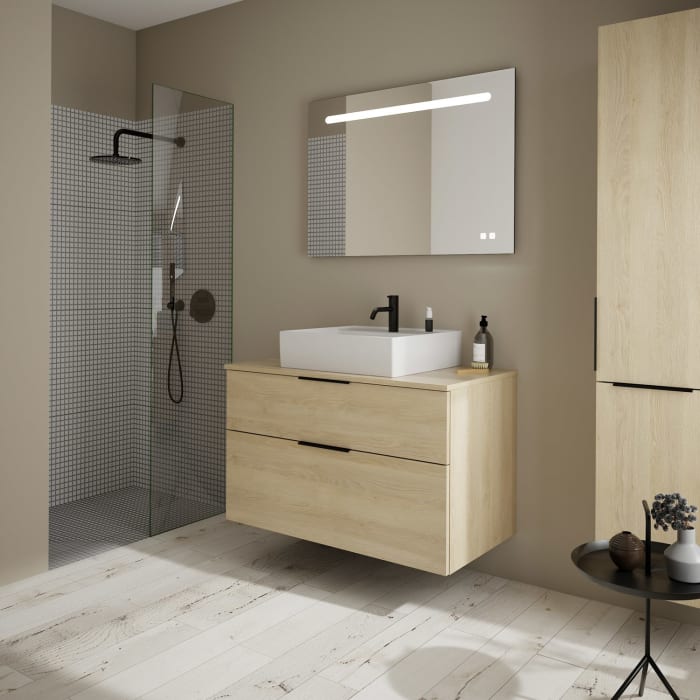 burgbad Eqio Waschtischkombination mit Keramik-Aufsatzwaschtisch 100 cm, mit Griff G0200