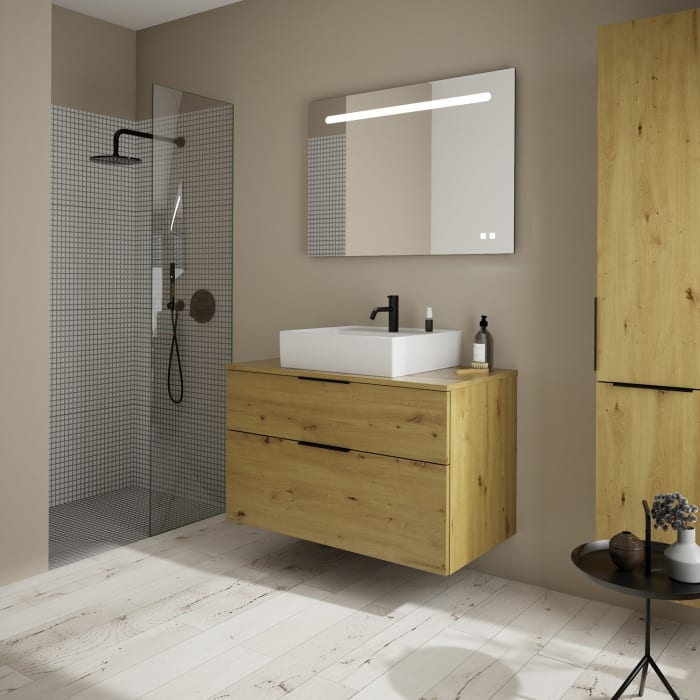 burgbad Eqio Waschtischkombination mit Keramik-Aufsatzwaschtisch 100 cm, mit Griff G0200