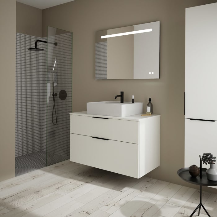 burgbad Eqio Waschtischkombination mit Keramik-Aufsatzwaschtisch 100 cm, mit Griff G0200