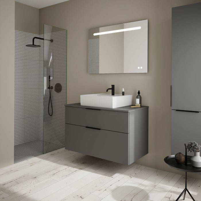 burgbad Eqio Waschtischkombination mit Keramik-Aufsatzwaschtisch 100 cm, mit Griff G0200