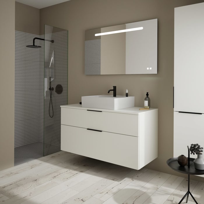 burgbad Eqio Waschtischkombination mit Keramik-Aufsatzwaschtisch 120 cm, mit Griff G0200