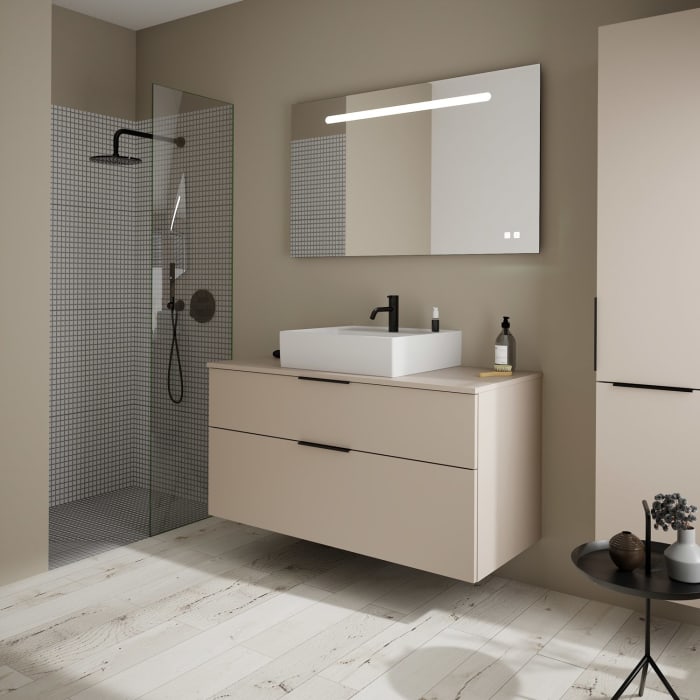 burgbad Eqio Waschtischkombination mit Keramik-Aufsatzwaschtisch 120 cm, mit Griff G0200