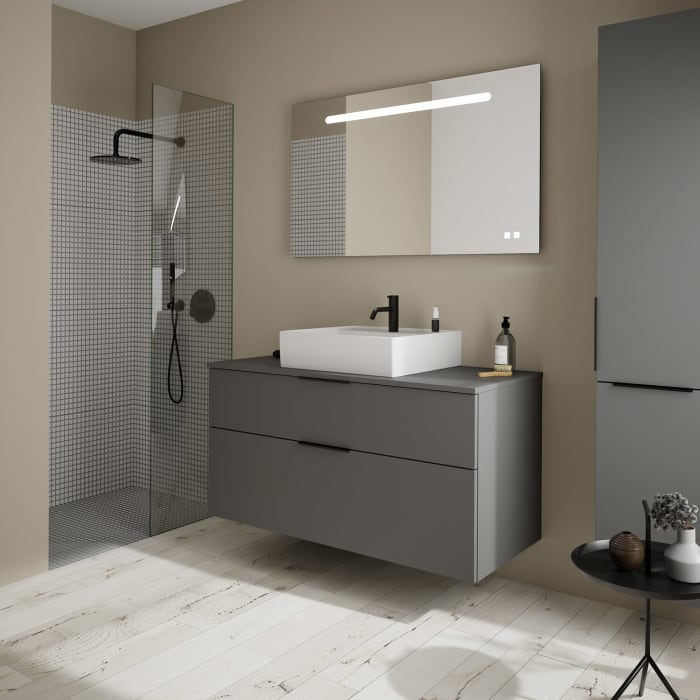 burgbad Eqio Waschtischkombination mit Keramik-Aufsatzwaschtisch 120 cm, mit Griff G0200