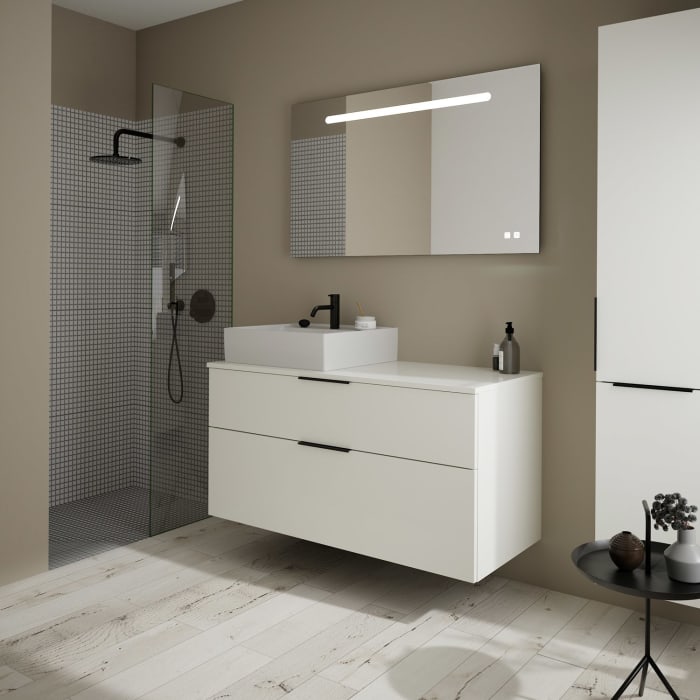 burgbad Eqio Waschtischkombination mit Keramik-Aufsatzwaschtisch 120 cm, links, mit Griff G0200