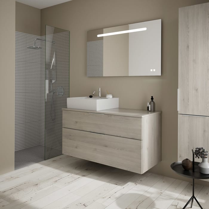 burgbad Eqio Waschtischkombination mit Keramik-Aufsatzwaschtisch 120 cm, links, mit Griff G0146