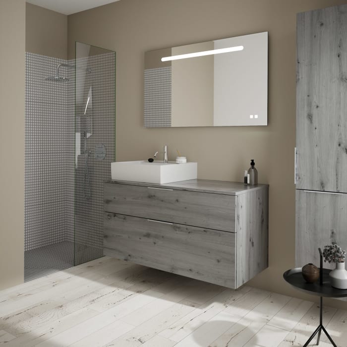 burgbad Eqio Waschtischkombination mit Keramik-Aufsatzwaschtisch 120 cm, links, mit Griff G0146