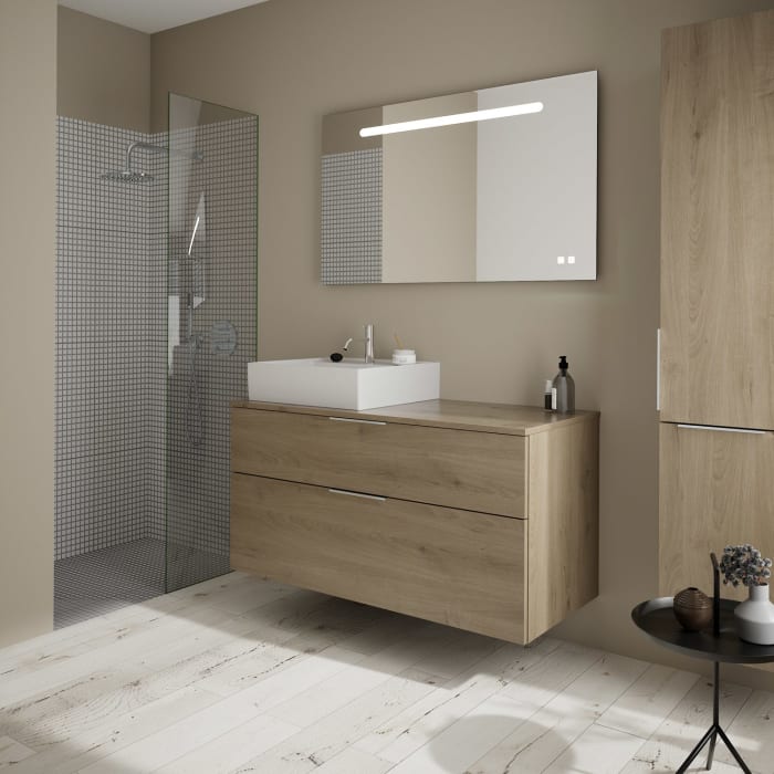 burgbad Eqio Waschtischkombination mit Keramik-Aufsatzwaschtisch 120 cm, links, mit Griff G0146