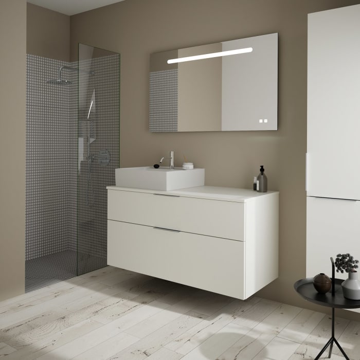 burgbad Eqio Waschtischkombination mit Keramik-Aufsatzwaschtisch 120 cm, links, mit Griff G0146