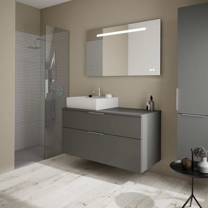 burgbad Eqio Waschtischkombination mit Keramik-Aufsatzwaschtisch 120 cm, links, mit Griff G0146