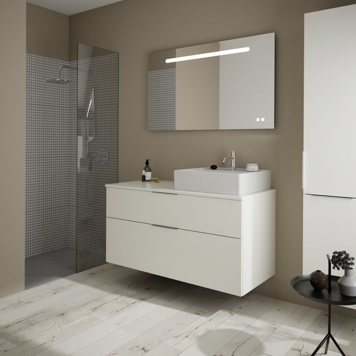 burgbad Eqio Waschtischkombination mit Keramik-Aufsatzwaschtisch 120 cm, rechts, mit Griff G146