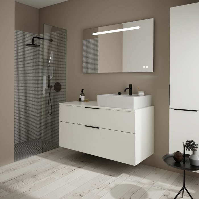 burgbad Eqio Waschtischkombination mit Keramik-Aufsatzwaschtisch 120 cm, rechts, mit Griff G0200