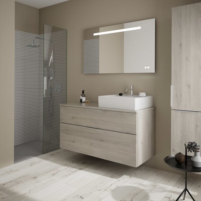 burgbad Eqio Waschtischkombination mit Keramik-Aufsatzwaschtisch 120 cm, rechts, mit Griff G146