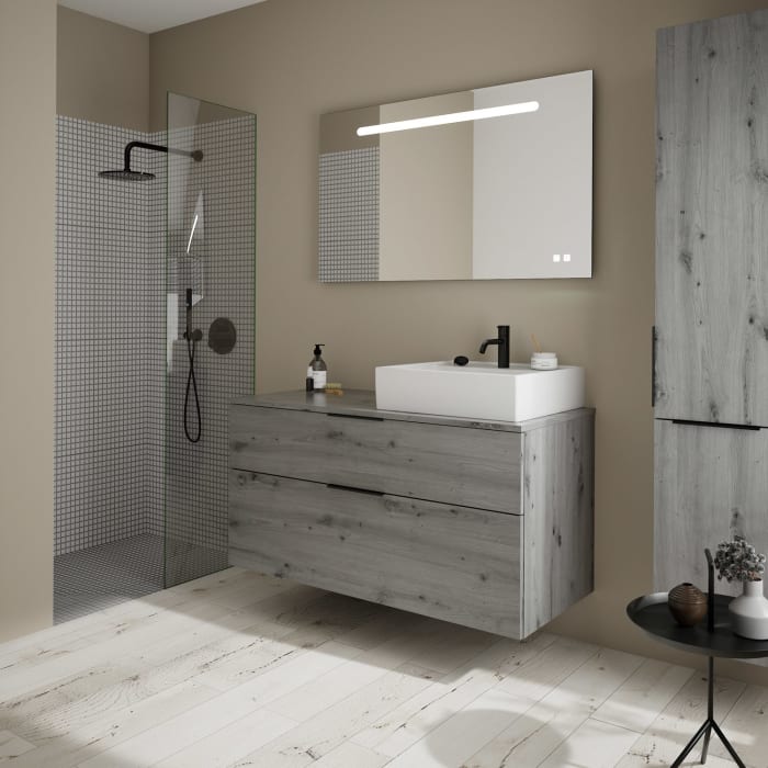 burgbad Eqio Waschtischkombination mit Keramik-Aufsatzwaschtisch 120 cm, rechts, mit Griff G0200