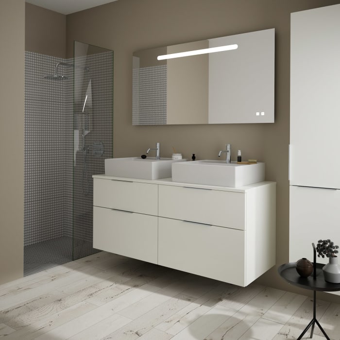 burgbad Eqio Waschtischkombination mit Keramik-Aufsatzwaschtisch 140 cm, links und rechts, mit Griff G0146