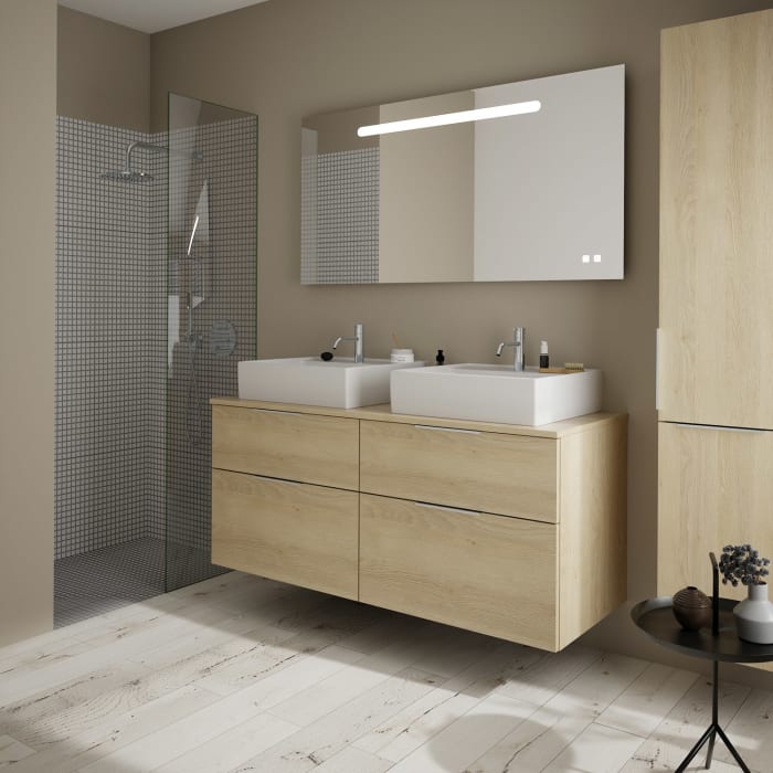 burgbad Eqio Waschtischkombination mit Keramik-Aufsatzwaschtisch 140 cm, links und rechts, mit Griff G0146