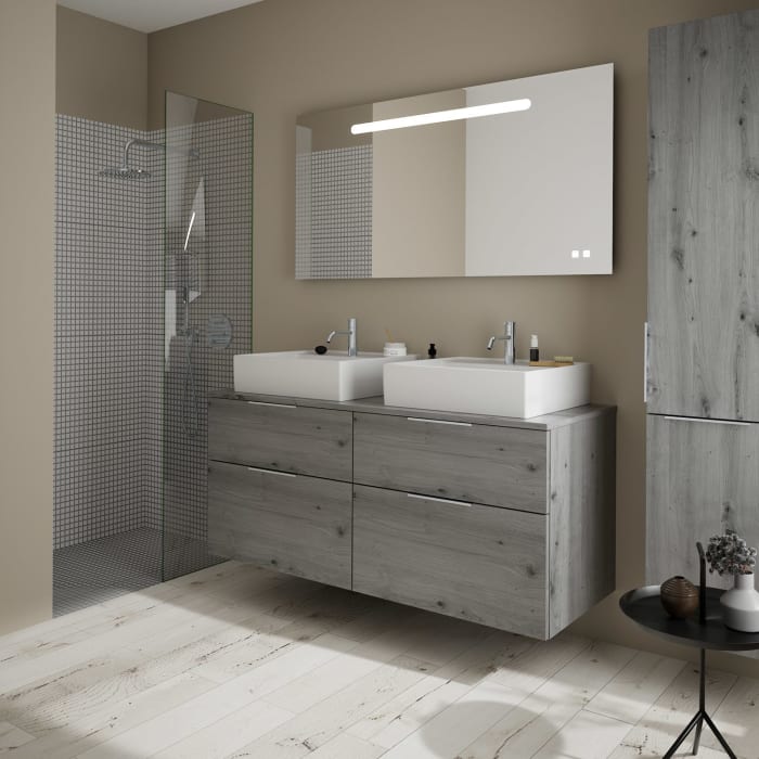 burgbad Eqio Waschtischkombination mit Keramik-Aufsatzwaschtisch 140 cm, links und rechts, mit Griff G0146