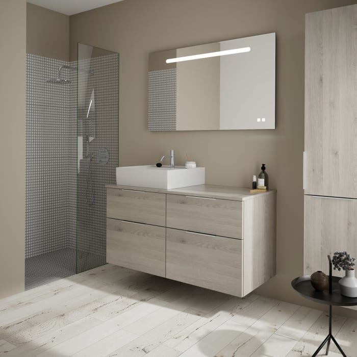 burgbad Eqio Waschtischkombination mit Keramik-Aufsatzwaschtisch 120 cm, links, mit Griff G0146