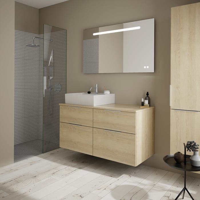 burgbad Eqio Waschtischkombination mit Keramik-Aufsatzwaschtisch 120 cm, links, mit Griff G0146