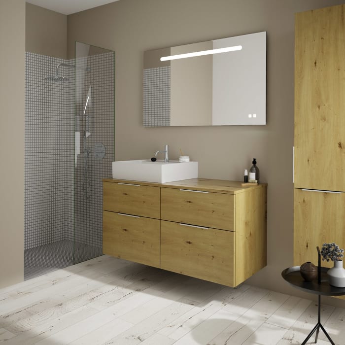 burgbad Eqio Waschtischkombination mit Keramik-Aufsatzwaschtisch 120 cm, links, mit Griff G0146