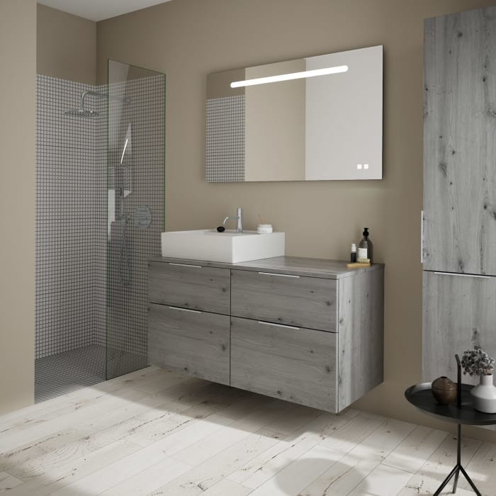 burgbad Eqio Waschtischkombination mit Keramik-Aufsatzwaschtisch 120 cm, links, mit Griff G0146