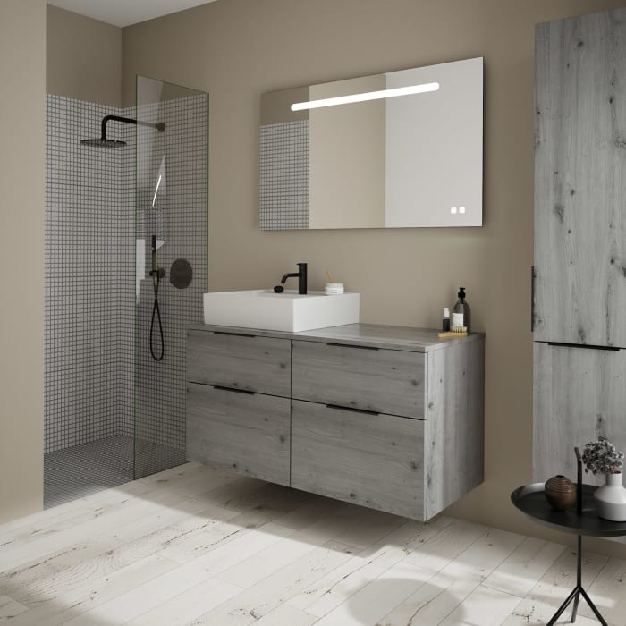 burgbad Eqio Waschtischkombination mit Keramik-Aufsatzwaschtisch 120 cm, links, mit Griff G0200