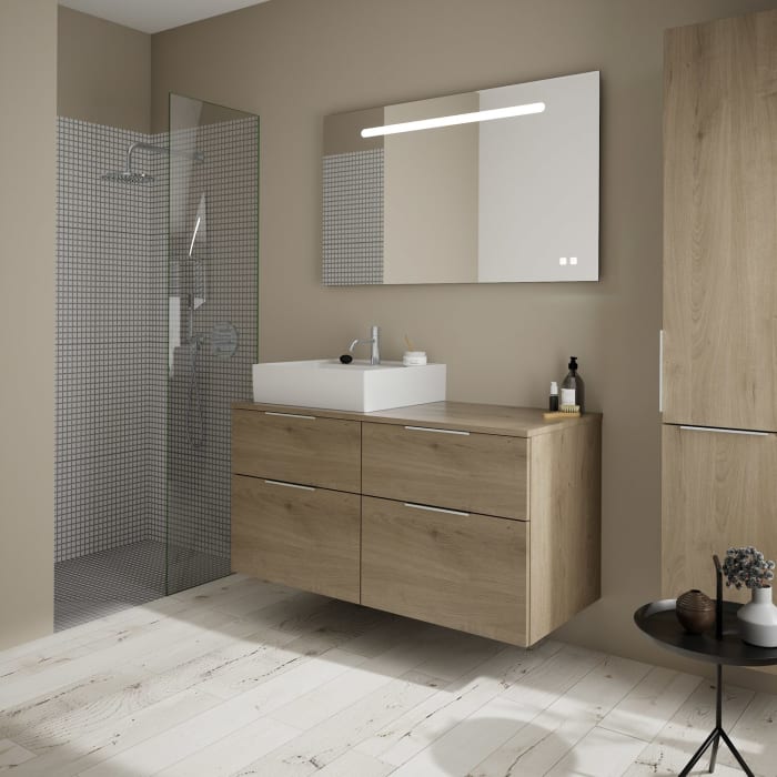 burgbad Eqio Waschtischkombination mit Keramik-Aufsatzwaschtisch 120 cm, links, mit Griff G0146