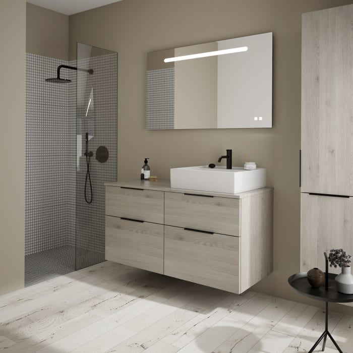 burgbad Eqio Waschtischkombination mit Keramik-Aufsatzwaschtisch 120 cm, rechts, mit Griff G0200