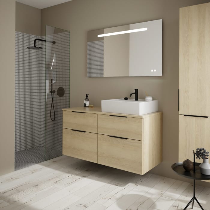 burgbad Eqio Waschtischkombination mit Keramik-Aufsatzwaschtisch 120 cm, rechts, mit Griff G0200