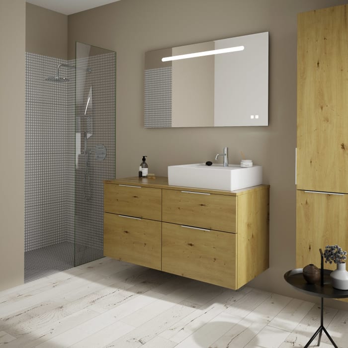 burgbad Eqio Waschtischkombination mit Keramik-Aufsatzwaschtisch 120 cm, rechts, mit Griff G0146