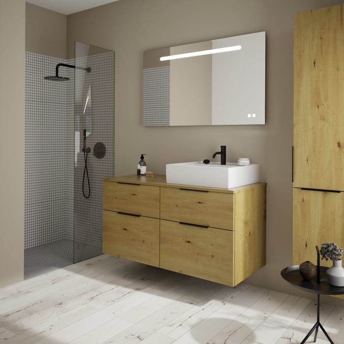 burgbad Eqio Waschtischkombination mit Keramik-Aufsatzwaschtisch 120 cm, rechts, mit Griff G0200