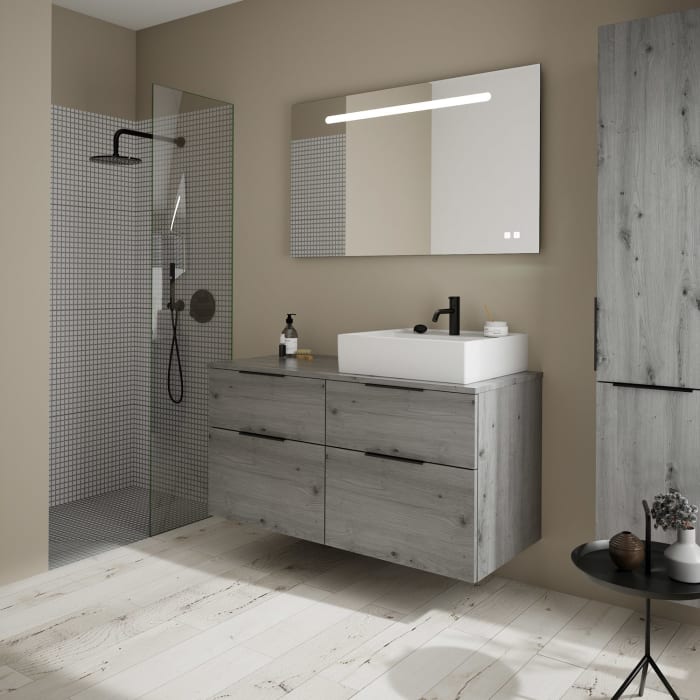 burgbad Eqio Waschtischkombination mit Keramik-Aufsatzwaschtisch 120 cm, rechts, mit Griff G0200