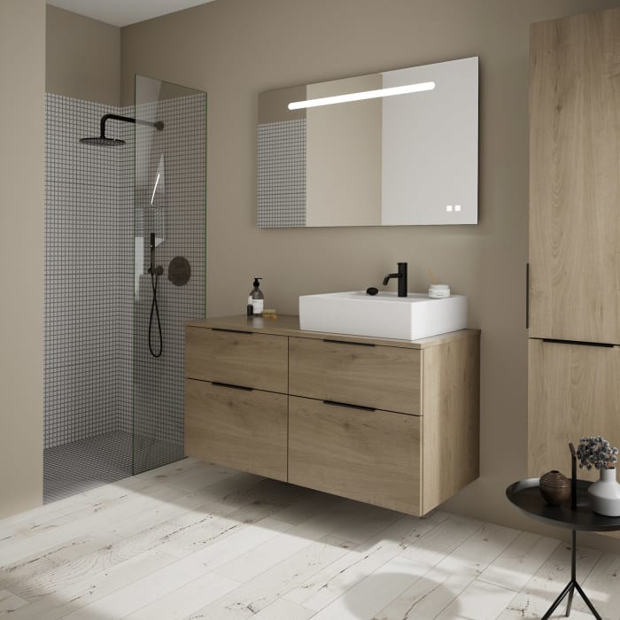 burgbad Eqio Waschtischkombination mit Keramik-Aufsatzwaschtisch 120 cm, rechts, mit Griff G0200