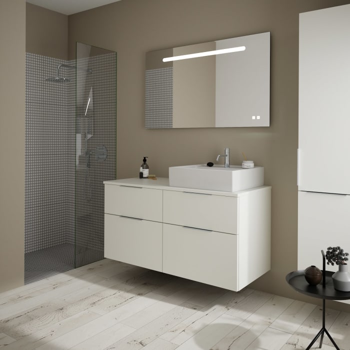 burgbad Eqio Waschtischkombination mit Keramik-Aufsatzwaschtisch 120 cm, rechts, mit Griff G0146