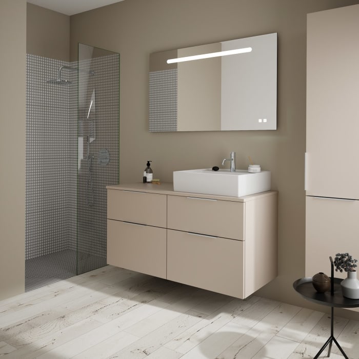 burgbad Eqio Waschtischkombination mit Keramik-Aufsatzwaschtisch 120 cm, rechts, mit Griff G0146