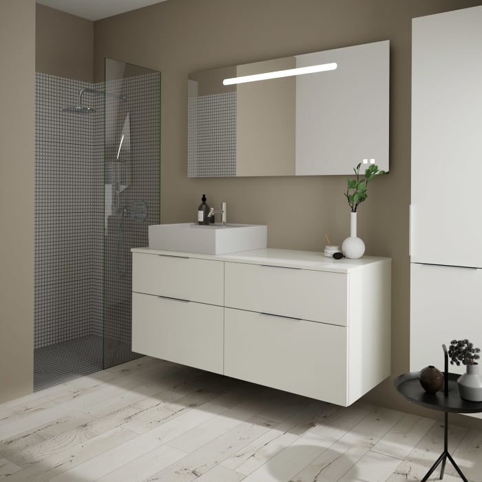 burgbad Eqio Waschtischkombination mit Keramik-Aufsatzwaschtisch 140 cm, links, mit Griff G0146