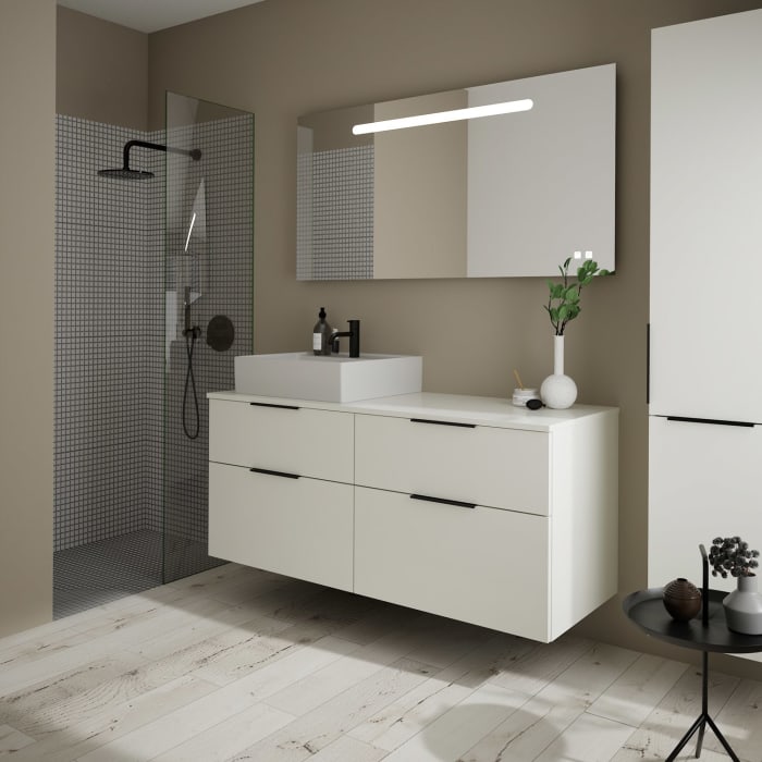 burgbad Eqio Waschtischkombination mit Keramik-Aufsatzwaschtisch 140 cm, links, mit Griff G0200