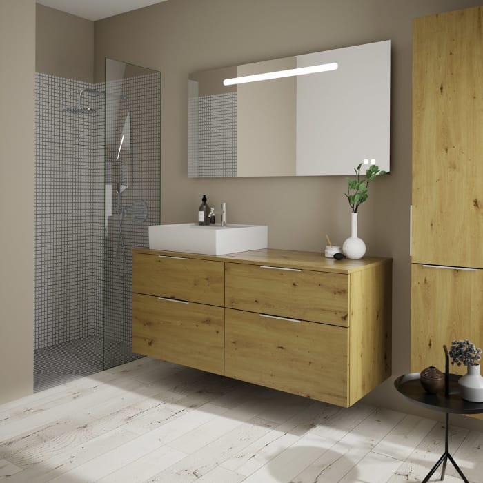 burgbad Eqio Waschtischkombination mit Keramik-Aufsatzwaschtisch 140 cm, links, mit Griff G0146