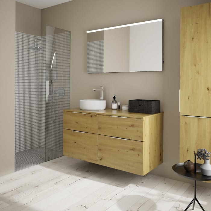 burgbad Eqio Waschtischkombination mit Keramik-Aufsatzwaschtisch 120 cm, links, mit Griff G0146