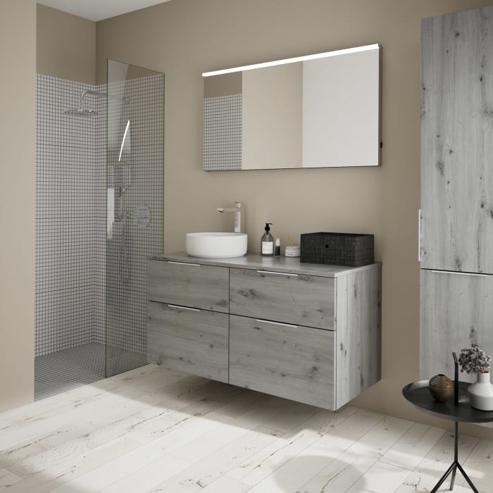 burgbad Eqio Waschtischkombination mit Keramik-Aufsatzwaschtisch 120 cm, links, mit Griff G0146