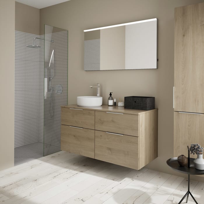 burgbad Eqio Waschtischkombination mit Keramik-Aufsatzwaschtisch 120 cm, links, mit Griff G0146