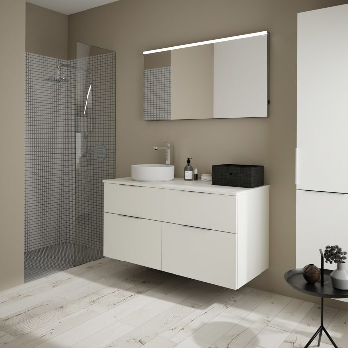 burgbad Eqio Waschtischkombination mit Keramik-Aufsatzwaschtisch 120 cm, links, mit Griff G0146