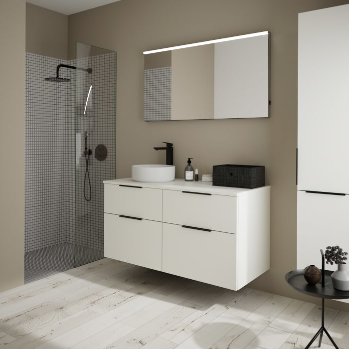 burgbad Eqio Waschtischkombination mit Keramik-Aufsatzwaschtisch 120 cm, links, mit Griff G0200