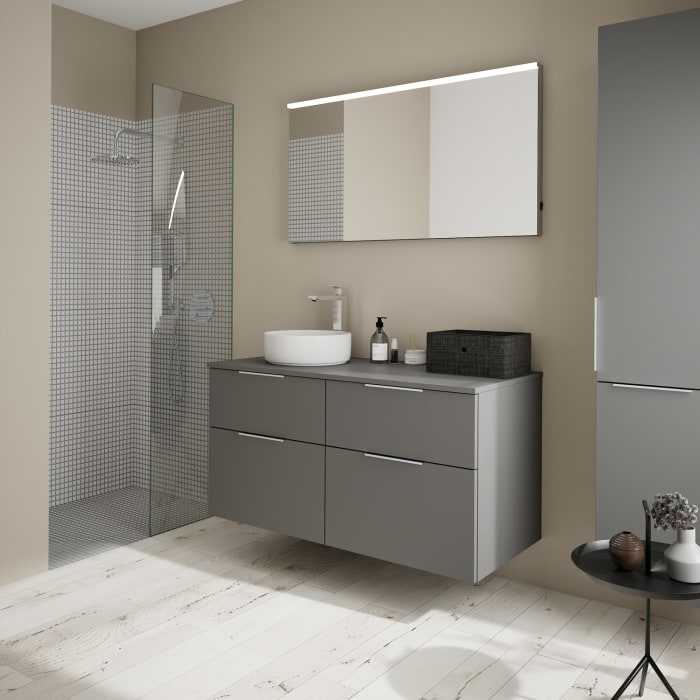 burgbad Eqio Waschtischkombination mit Keramik-Aufsatzwaschtisch 120 cm, links, mit Griff G0146